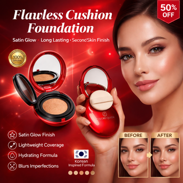 Colors Queen Flawless Cushion Foundation | Satin Glow + 72-Hour Long Wear | Korean-Inspired Hydrating Formula with Hibiscus & Red Propolis