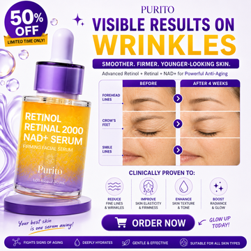 Purito 2 in 1 Retinol & Retinal 2000 NAD+ Serum | Fights Fine Lines & Wrinkles | Reduce Acne spots & Pigmentation | duble action & Faster Results