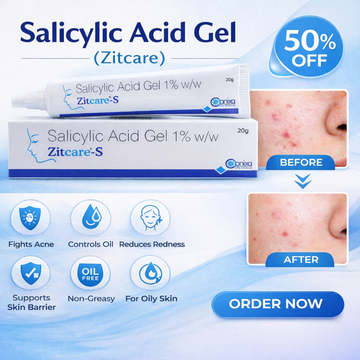 Zitcare-S Salicylic Acid Gel 1% w/w | Lightweight Acne Treatment for Oily Skin | Controls Oil, Reduces Redness & Prevents Acne Marks