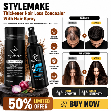 StyleMake Hair Thickener with Fixer Spray – Instantly Thicker Hair – Natural Keratin Protein, Vegan Ingredients – Transfer Proof & Waterproof – For Thinning Hair, Patchiness & Hair Loss Concealer