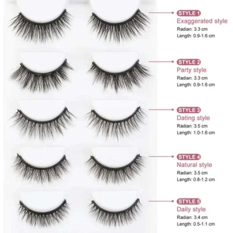 5 Pairs Magnetic Eyelash With Magnetic Liquid Eyeliner & Tweezer