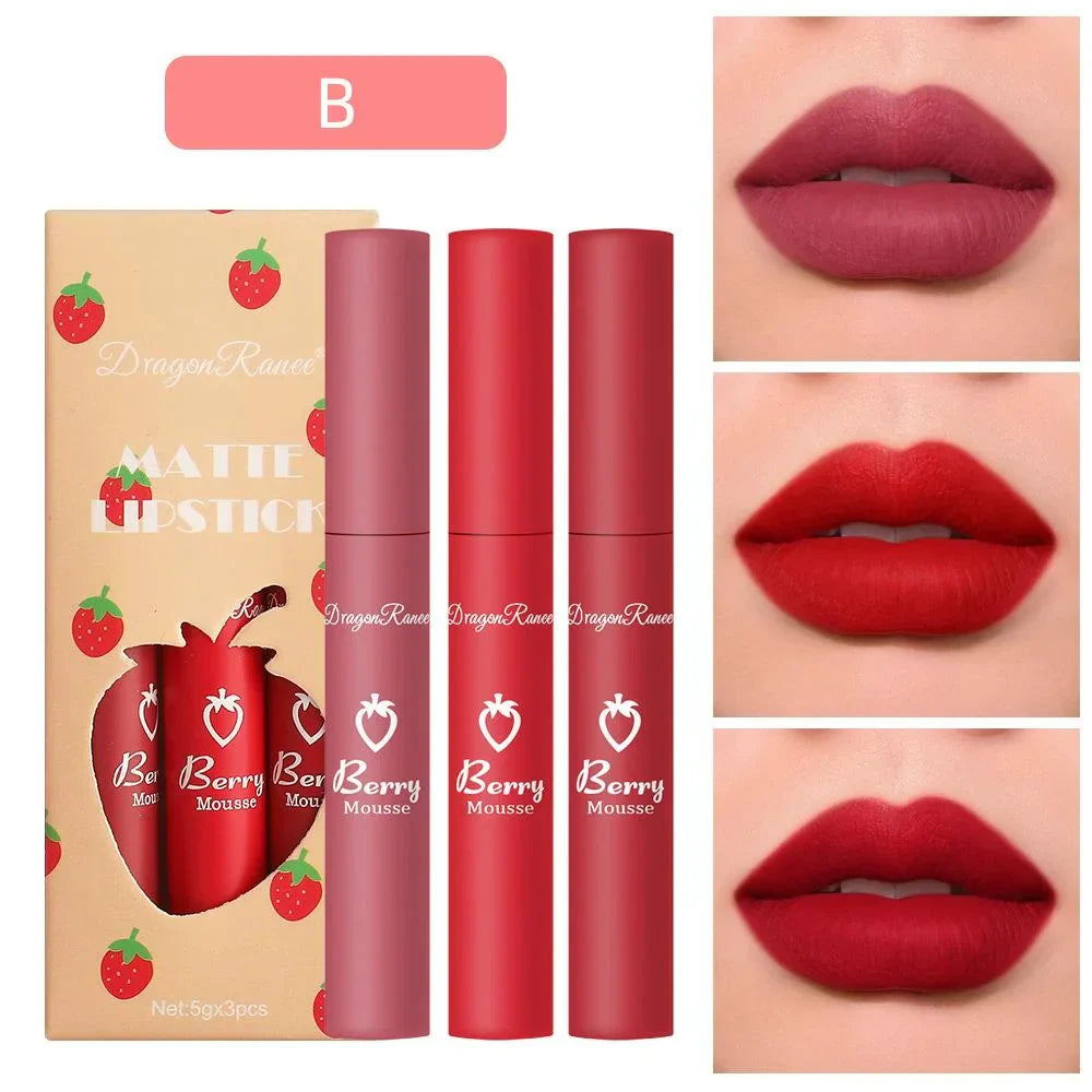 3Pcs Dragon Ranee Nude Liquid Lipstick Set Matte