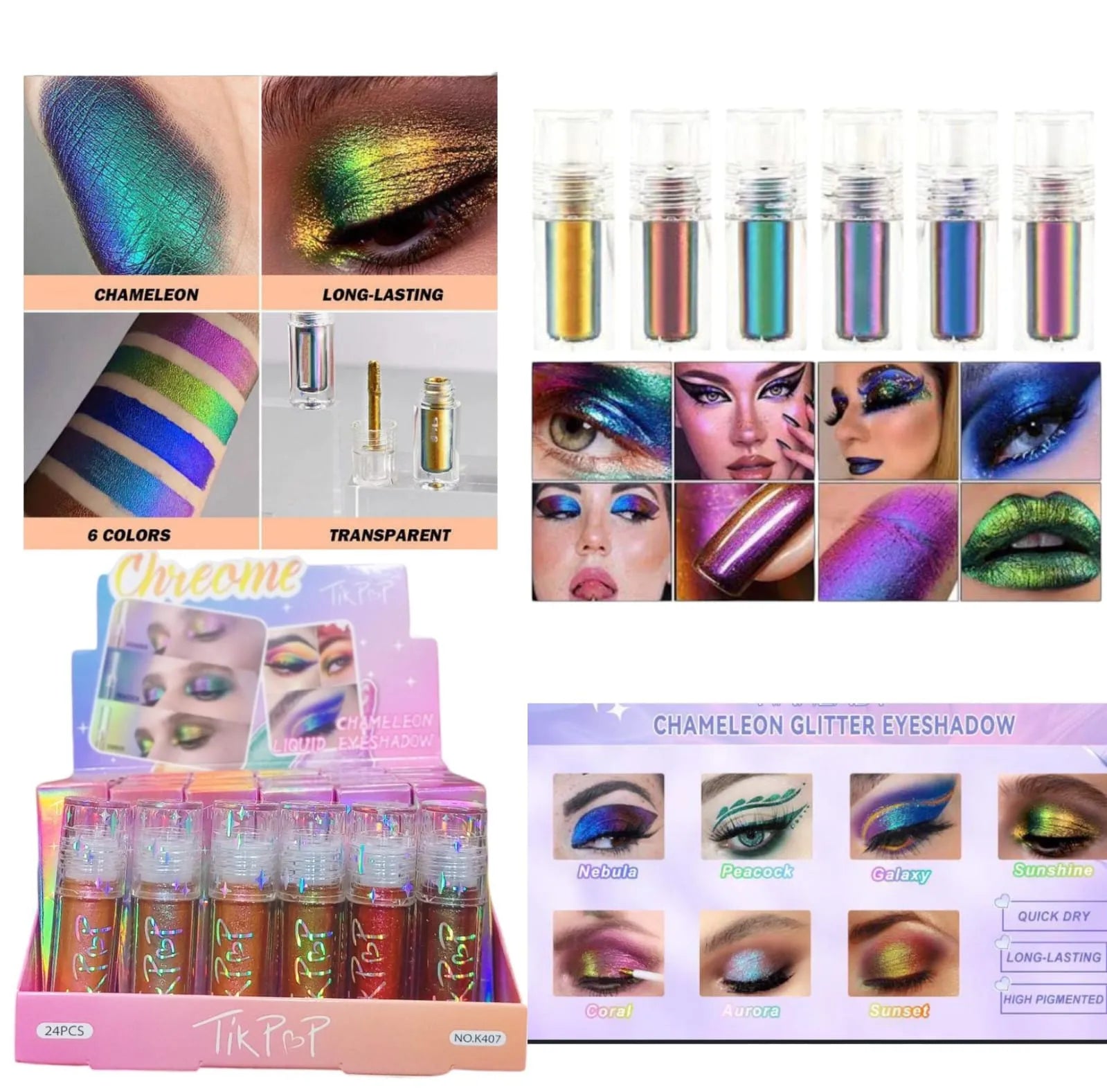 6 Pcs Tik PoP LIQUID EYESHADOW + Lipistick