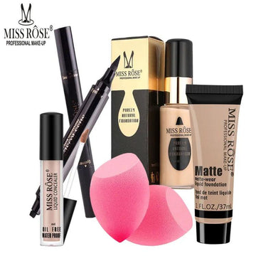 5 in 1 Miss Rose Mega Deal ( Matte & Liquid Foundation-Concealer-Eye Liner-Blender)