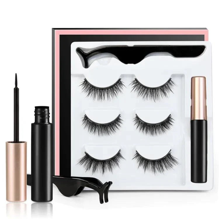 3 Pairs Magnetic Eyelash With Magnetic Liquid Eyeliner & Tweezer