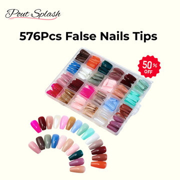 576Pcs False Nails Tips Short Coffin Almond French Artificial Nails Box (with Free Nail Jelly Glue Sticker + Nail Glue))