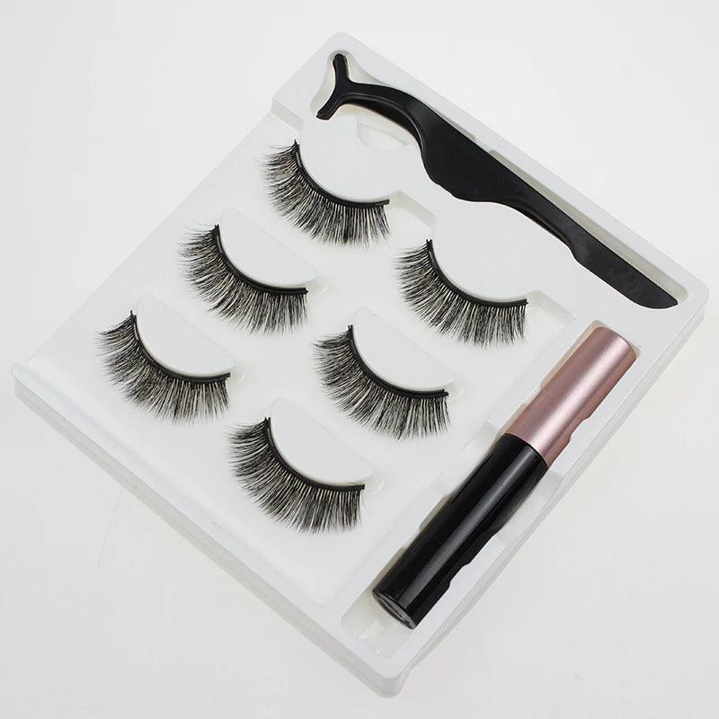 3 Pairs Magnetic Eyelash With Magnetic Liquid Eyeliner & Tweezer