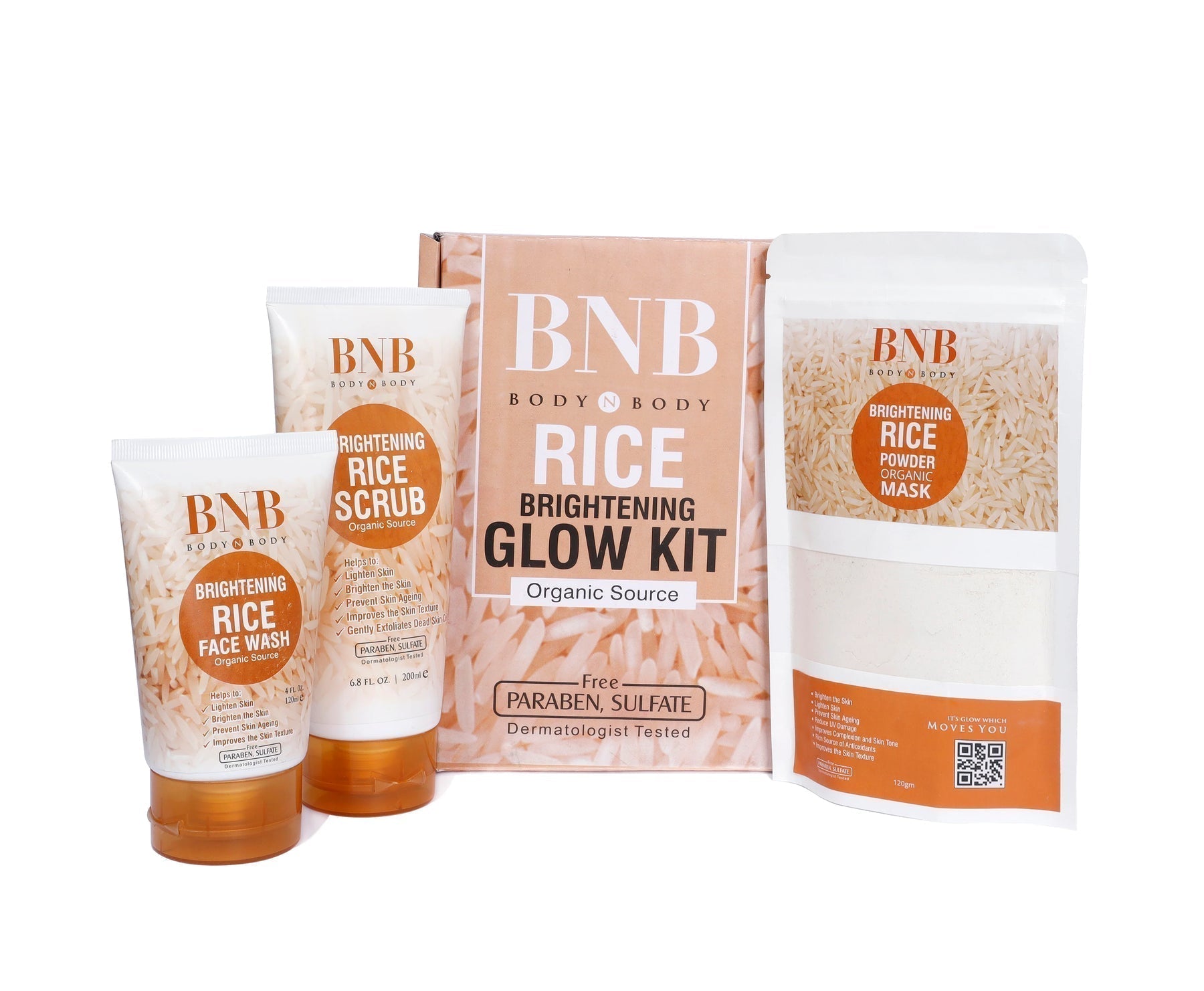 BNB 3 in 1 Rice Extract & Glow Kit ~ Rice Face Wash + Rice Scrub + Ric