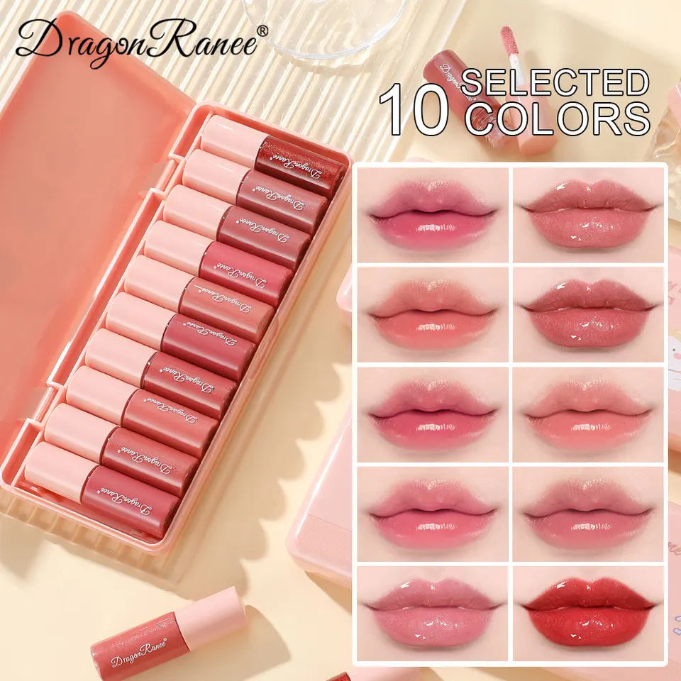 Dragon Ranee 10colors Cartoon Set Waterproof Moisturizing Lip Glaze Set Non-fading Lip Liquid Mirror Lipstick for  Lip Gloss