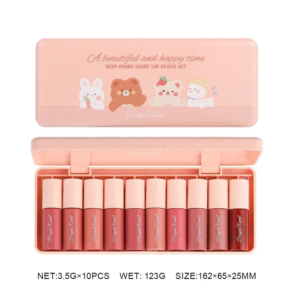 Dragon Ranee 10colors Cartoon Set Waterproof Moisturizing Lip Glaze Set Non-fading Lip Liquid Mirror Lipstick for  Lip Gloss