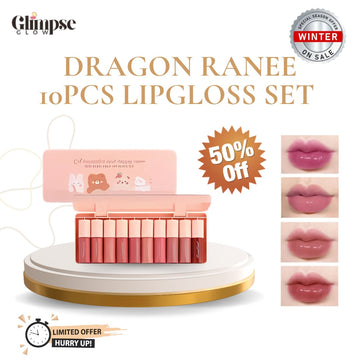 Dragon Ranee 10colors Cartoon Set Waterproof Moisturizing Lip Glaze Set Non-fading Lip Liquid Mirror Lipstick for  Lip Gloss