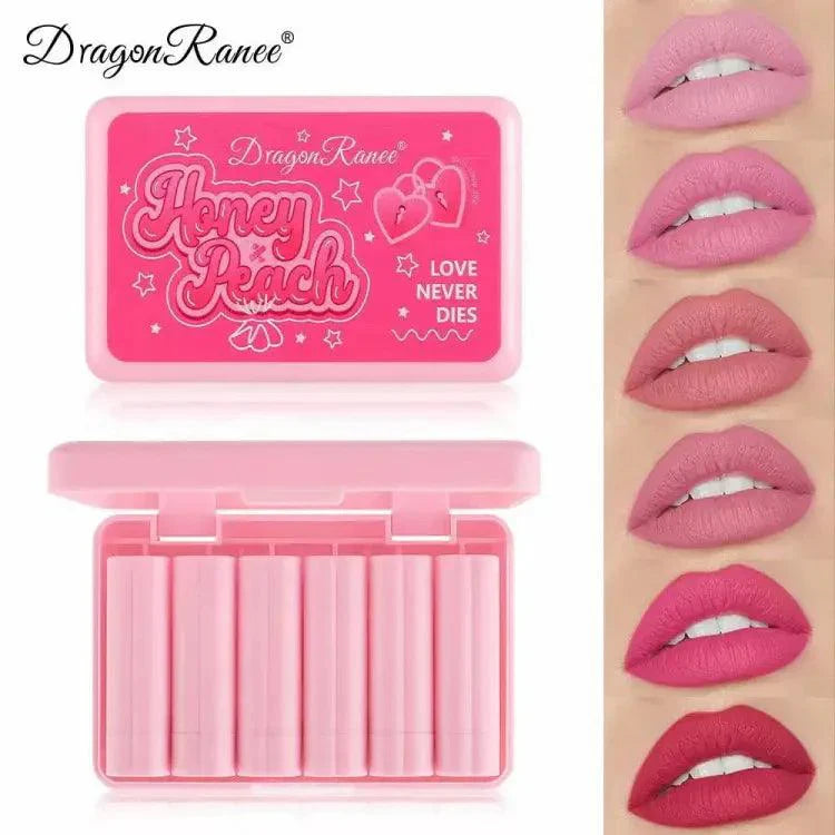 6 Pcs DroganRanee Honey Peach Matte Lipstick Set