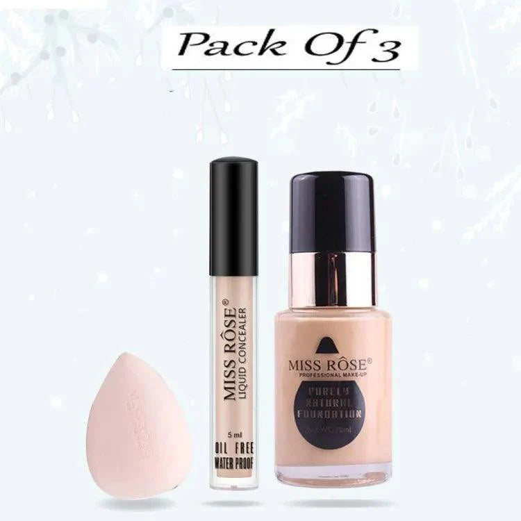 3 Pcs Set Miss Rose (Concealer, Foundation & Blender )