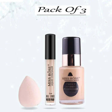 3 Pcs Set Miss Rose (Concealer, Foundation & Blender )